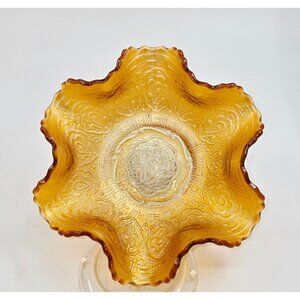 Ornate Fenton Persian Medallion pressed glass dish Marigold Carnival Glass 6"